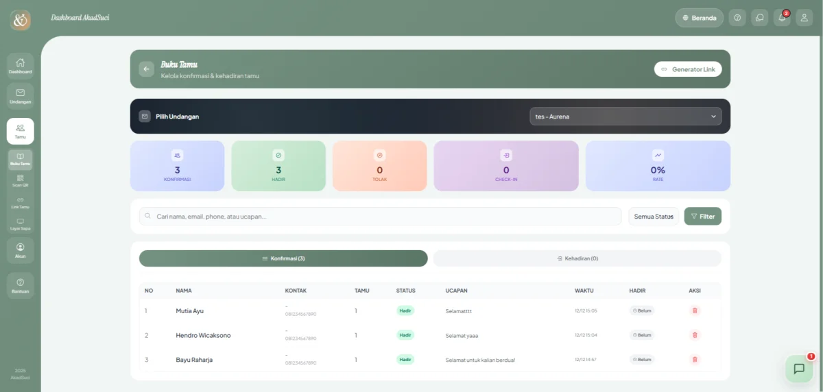 Manajemen Tamu AkadSuci - Kelola ribuan tamu dengan mudah