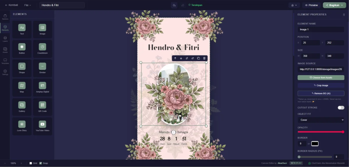 Tampilan Canvas Inviteditor